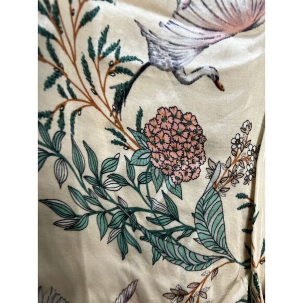 ZARA Silk Floral Detail‎ Bird Pattern Kimono Cream Small - Picture 4 of 6